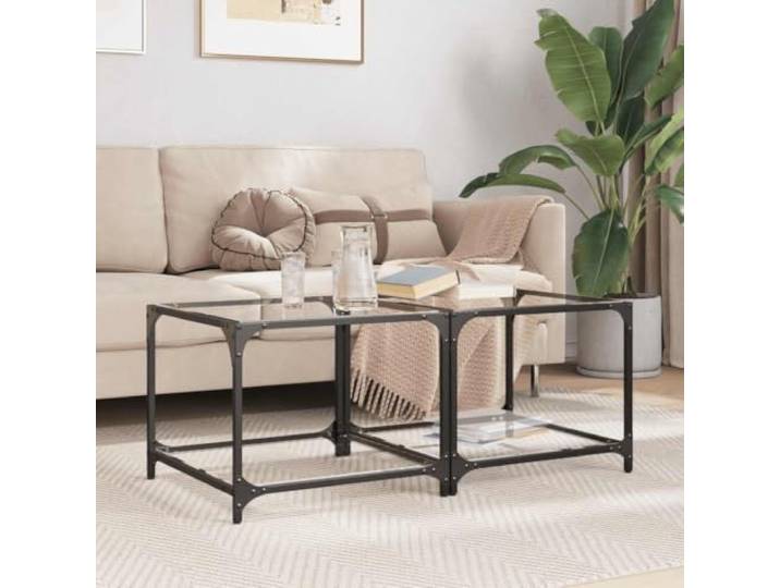Couchtische mit Glasplatte, 2 Stück, 50x50x40 cm, Stahl Glasplatte, Stahlkonstruktion, Größe 50 x 50 x 40 cm, 2 Stück, Wohnzimmer, Wohnzimmer