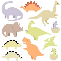 WANDAUFKLEBER 80x113cm - Niedliche pastellfarbene Dinosaurier