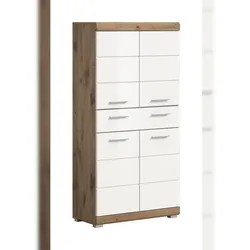 Ebuy24 Wave Badschrank 4 Türen, 1 Schublade Weiß hochglanz, Eiche Dekor.
