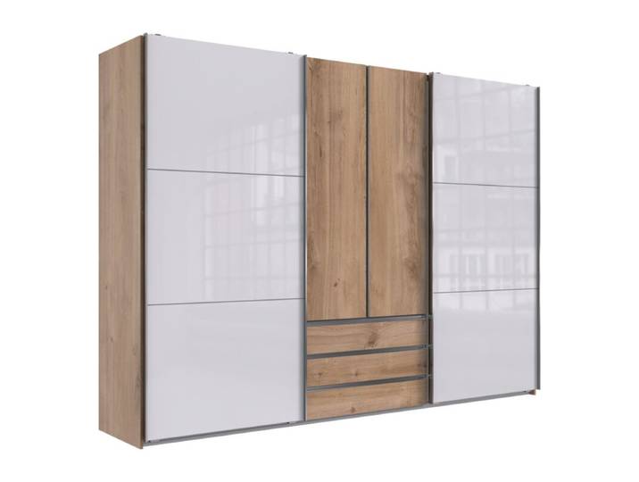 Wimex MagicGlas Dreh-/Schwebetürenschrank mit Glasfronten - Glas weiß, Plankeneiche Nachbildung - 216 Modern, Zeitlos