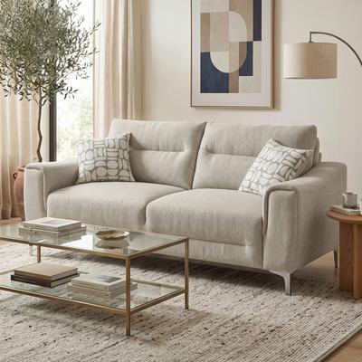 Furniture of America Luvia Modern Light Taupe Brown Herringbone Fabric Pattern Sofa with Accent Pillows