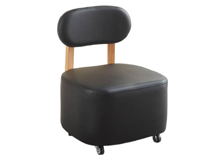 DANNMPX Sitzhocker Wohnzimmer Rückenlehne Rollfußhocker PU-Leder Massivholzrahmen Mehrzweck Zusätzliche Sitzplätze(Black)