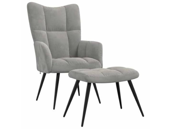 GHVBNMF Relaxsessel mit Hocker, Samtsessel Hellgrau mit Stahlgestell Moderner Polstersessel mit Fußablage für Wohnzimmer und Schlafzimmer, dicke Schaumstoff-Polsterung, belastbar bis 110 kg.