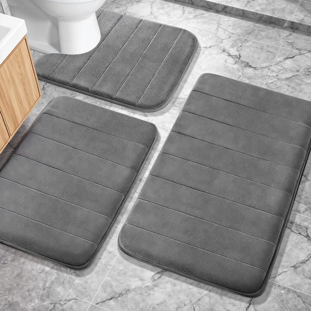Merkloze 3-delige badkamermat set met traagschuim en antislip voor volwassenen