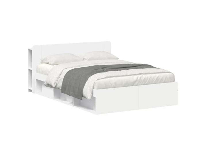 HFXHIJXQ Bettgestell mit Stauraum 150x200 cm Holzwerkstoff Weiß Modernes Doppelbett fürs Schlafzimmer mit praktischem Kopfteilschrank und Schubladen unter der Matratze.