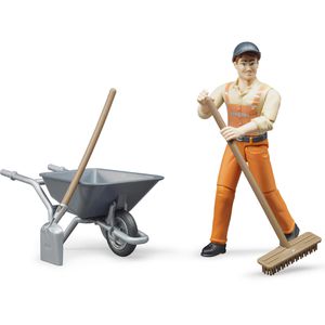 bruder Spielfigur bworld 62130, ab 4 Jahre, Kommunalarbeiter mit Zubehör, 10,7 x 17 cm