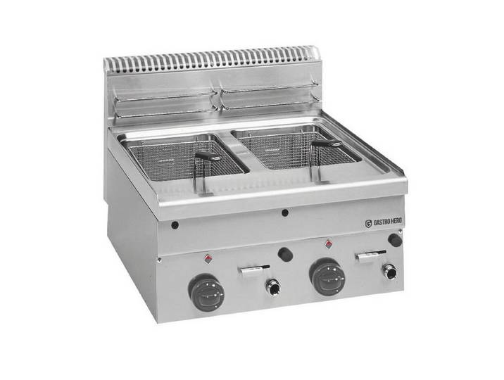 GastroHero Fritteuse Gas Fritteuse 16L Tischgerät Edelstahl, 14800 W, Piezozündung, Sicherheitsthermostat, Ölablasssystem