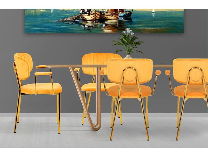 4-Fussstuhl KAYOOM Stuhl Kian 225 2er-Set, Gestell aus Edelstahl, Rückenpolster , orange (hellorange), B:63cm H:80cm T:51cm, Polyester, Stühle, 4-Fussstuhl, samtweicher Bezug Rückenpolster ist ein Hingucker