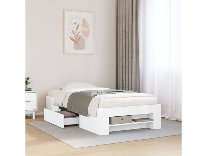 Cadre de lit blanc 90x190 cm bois d'ingénierie meuble de chambre à coucher lit simple sommier lit cadre de lit 3295520