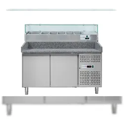 2-türige Pizzatheke + Kühlvitrine. Platte aus Granit. Struktur aus rostfreiem Stahl. Temperatur: Theke -2/+8°C Vitrine +2/+8°C. PrismaFood DB2600TN