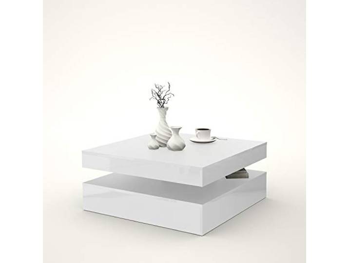 FORTE Coffee Tables Couchtisch mit rotierender Tischplatte, Holzwerkstoff, Weiß Hochglanz, 78 (93) x 34,3 x 78 cm