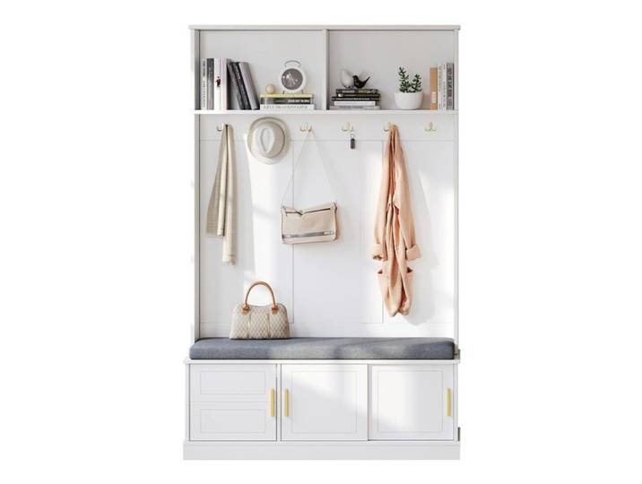 meuble d entree Porte-manteau entrée blanc 120×40×191cm avec banc armoire & 18 crochets - Gain de place