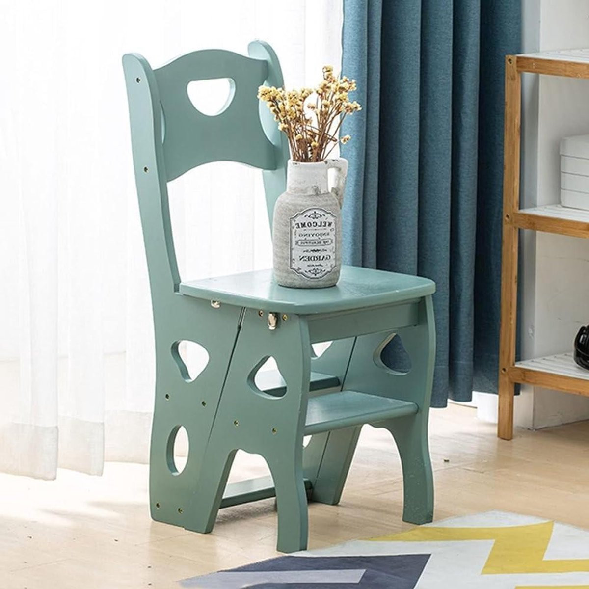 Merkloze houten ladderstoel met 4 treden in houtkleur