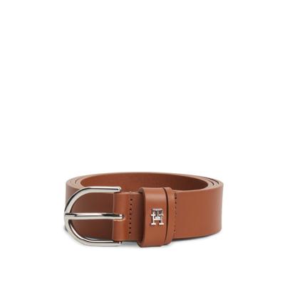 Ledergürtel TOMMY HILFIGER "ESSENTIAL EFFORTLESS", Damen, Gr. 75, braun (cognac), Obermaterial: 100% Rindsleder, Gürtel Ledergürtel