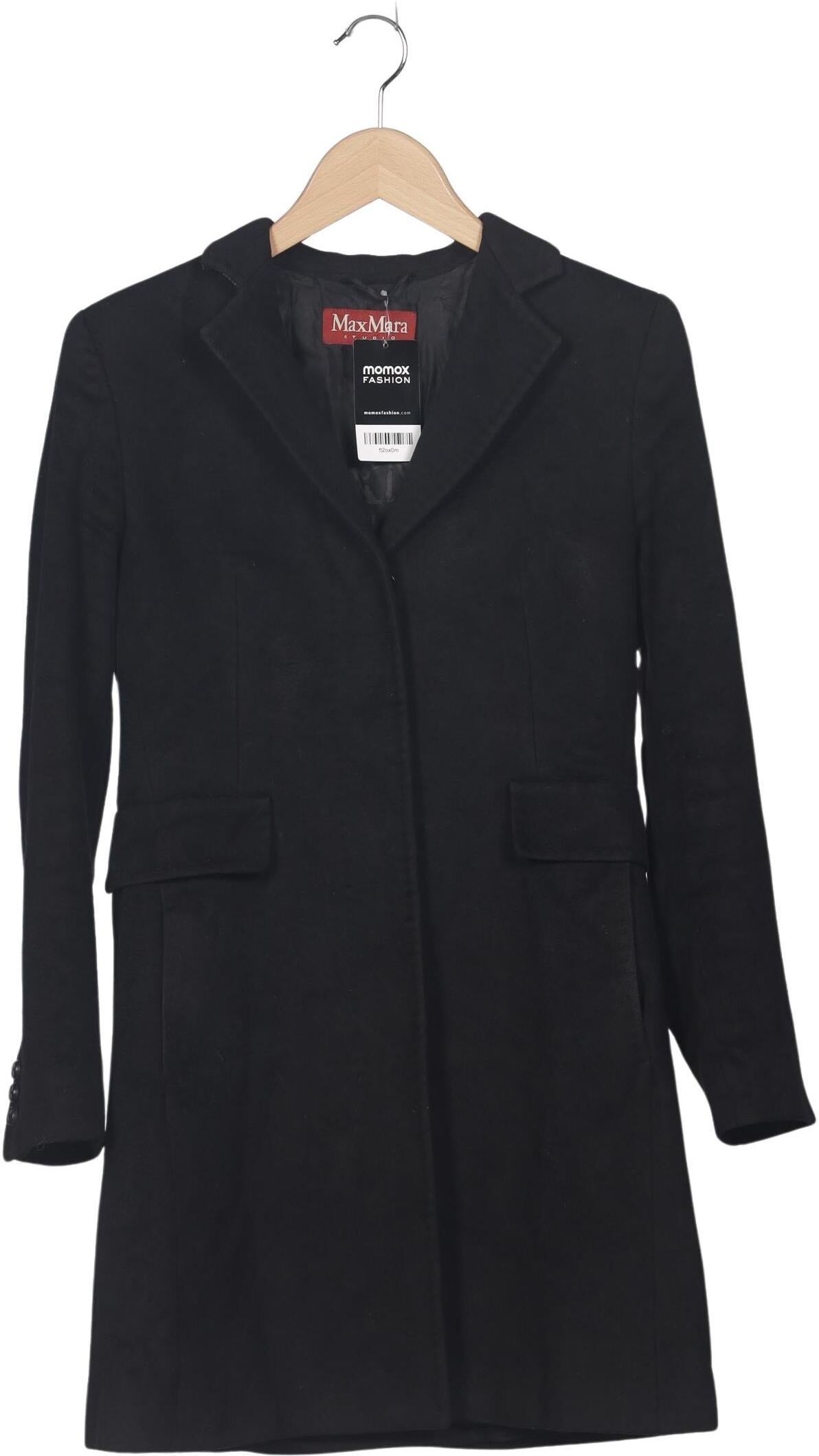 Max Mara Damen Mantel, Schwarz, Gr. EU 32 (IT 38), Viskose / Schurwolle - Second Hand