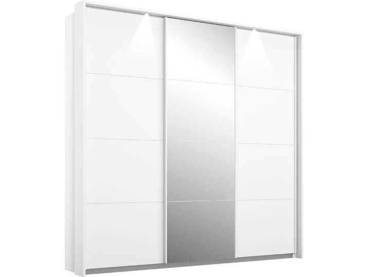 Schwebetürenschrank, Holzwerkstoff, Weiß, 211×233×64 cm, Mit Beleuchtung & Umfangreicher Innenausstattung, Modern, Rauch