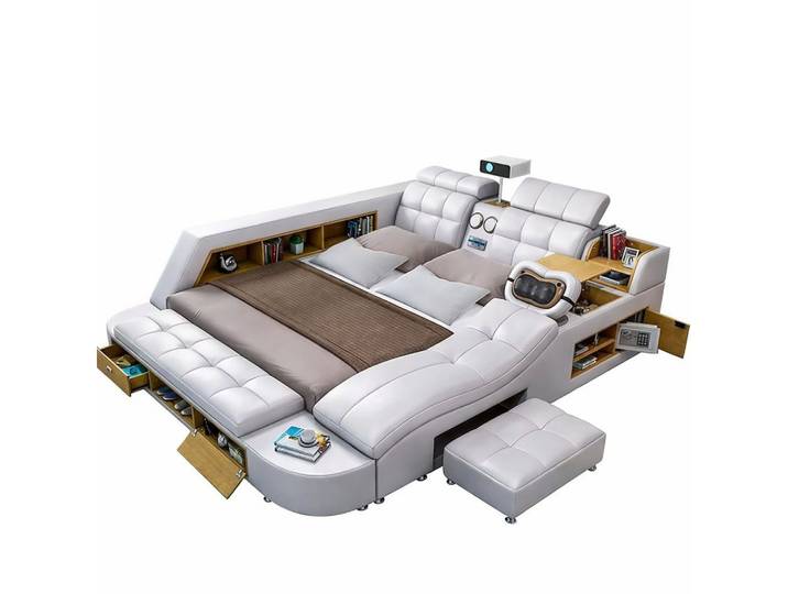Xlmoebel Multimediabett Beigefarbenes Multifunktionsbett im modernen Holzdesign (2-tlg), Made in Europa