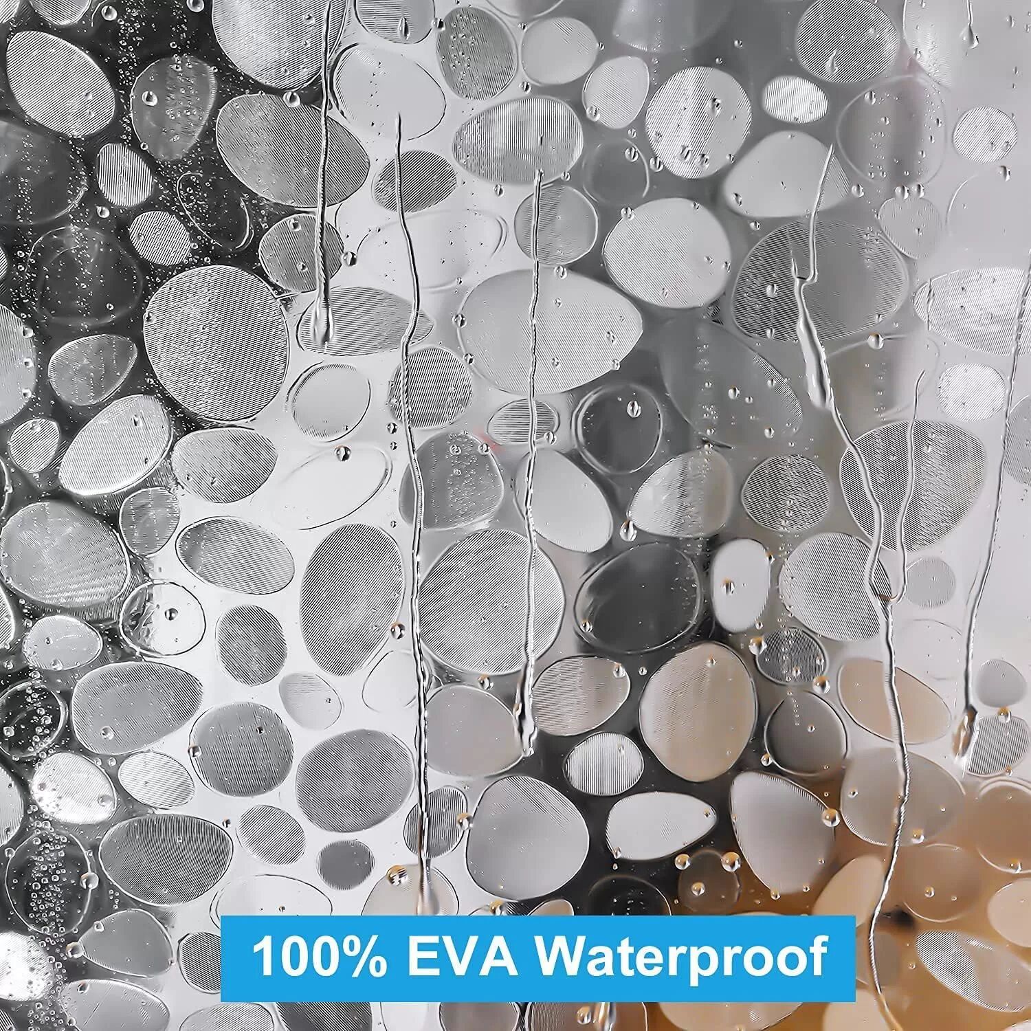INF Faltbarer, waschbarer und wasserdichter PVC-Duschvorhang mit transparentem Kieselmuster