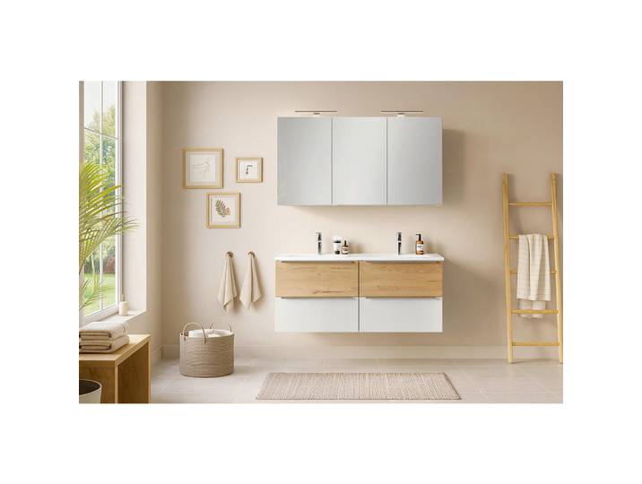 Held Badezimmer, Weiß, Wildeiche, 4 Schublade(n),4 Schublade(n) Schubladen, 120 cm, hängend, Badezimmer, Badmöbelsets & Badmöbelserien, Badmöbel-Sets