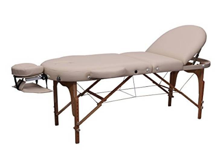 Zen – Mobile Rondavista 2 Deluxe Massageliege klappbar & höhenverstellbar – Vollholz Massagetisch mit abgerundeten Ecken, Alu-Kopfteil, Verstellbarer Rückenlehne & ansteckbaren Armlehnen (Cremé)