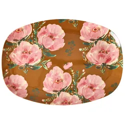 RICE Rechteckiger Melamin Teller Floral Fiesta Rose, 30 x 22 cm