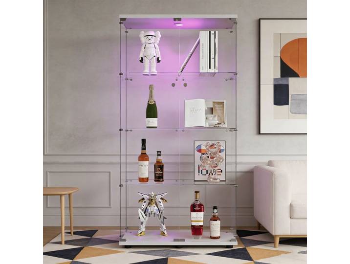 Vitrine Armoire - NEXU - Éclairage LED - 4 étagères - 2 portes