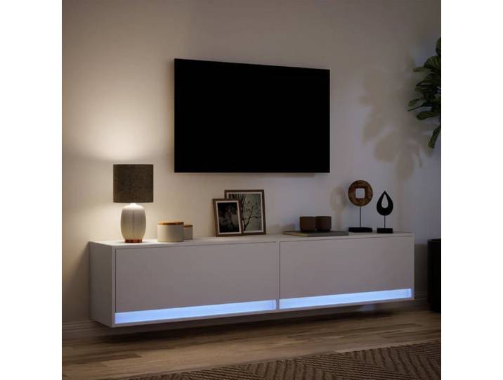 NEUF Armoire TV - Blanc - Meuble TV/HIFI - Montage mural - avec LED - blanc 180x31x38 cm TT2142