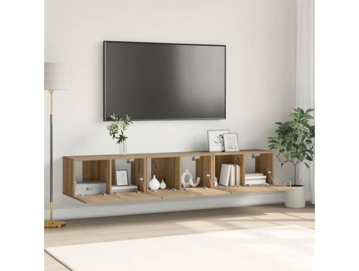 HEFZGDB TV-Schranksystem Artisan Eiche MDF Furnier Mittel TV-Schrank mit sechs Türen und wandmontiertem Design für modernen Stauraum