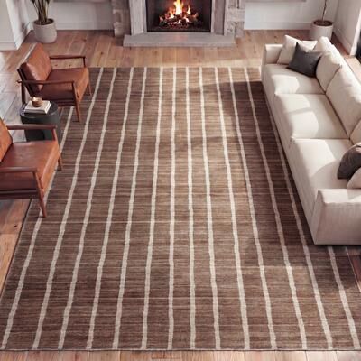 JONATHAN Y Orton Distressed Ticking Stripe Non-Slip Machine-Washable Rug