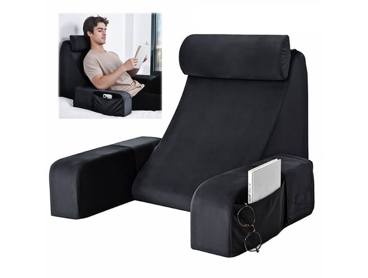 Coussin de soutien lombaire confortable avec accoudoirs pour adultes, coussin de lecture doux pour lit, idéal pour la lecture, le travail, les jeux et la relaxation