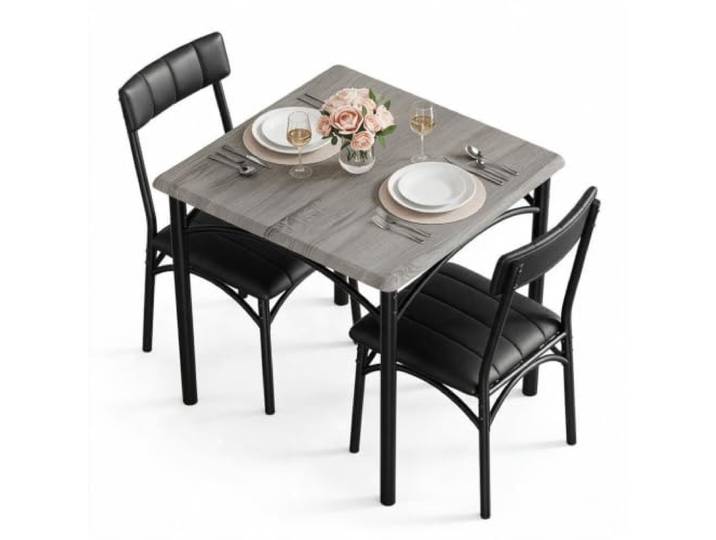 Koioplie Essgruppe 1 Tisch 2 Stühle Mit Polsterung Zementgrau Für Esszimmer Pflegeleichte Oberfläche, Angenehmer Sitzkomfort, Platzsparendes Design, Moderne Wohnatmosphäre