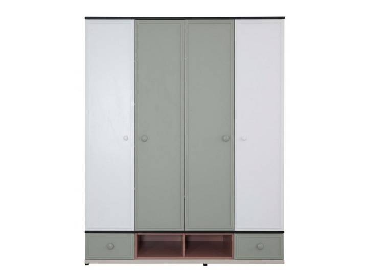 Xlmoebel Kleiderschrank Grauer 4-türiger Kleiderschrank Holzschrank mit Schubladen (1-tlg)