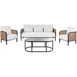 LOUNGE SET 5-Sitzer Aluminium schwarz Auflagen weiß Montefalco