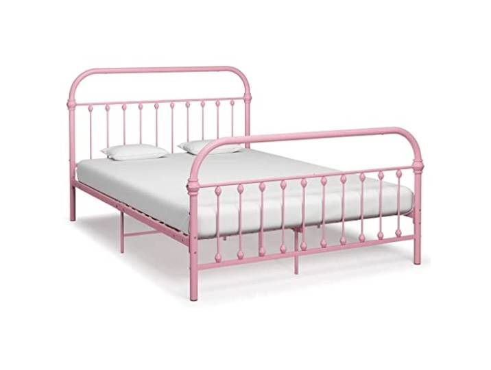 YNGBHFNOP Metallbettgestell solide Vintage Design in Rosé 140 x 200 cm Bettgestell Rosa Metall 140x200 cm Stabiler Bettrahmen mit Lattenrost Vintage Design Schlafzimmer Möbel Ohne Matratze