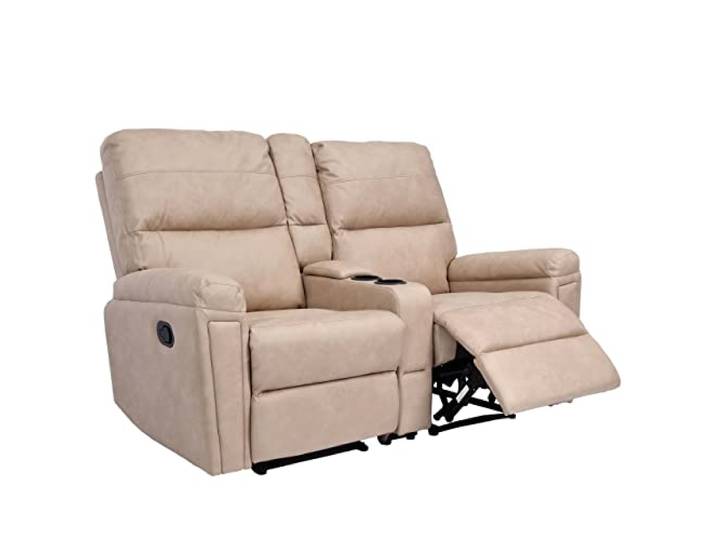 Mendler 2er Kinosessel HWC-K17 Getränkehalter - Stoff/Textil beige