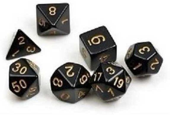 Solid Black ; Gold Polyhedral Dice Set - Sirius Dice, 7 Standard Polyhedral Dice Plus 1 D20, Black and Gold, for Tabletop Role-Playing Games