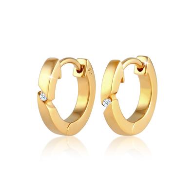Paar Creolen ELLI DIAMONDS "Ohrringe Creolen Basic Diamant (0.03 ct.) 925 Silber", gold, Ohrringe, Damen, Silber 925 (Sterlingsilber)