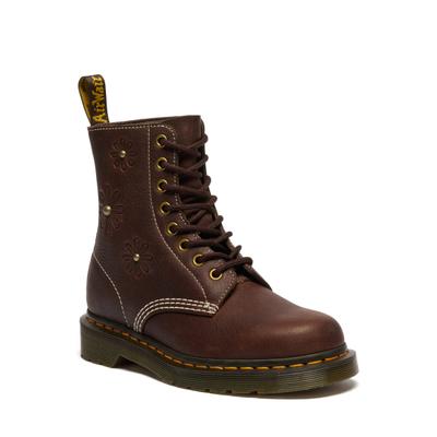 Schnürboots DR. MARTENS "1460 Pascal Flower", Damen, Gr. 38, Textil, braun (rotbraun), Leder, Schuhe Schnürboots, Blockabsatz, Stiefelette, 8-Eye Boots mit Flower Prägung