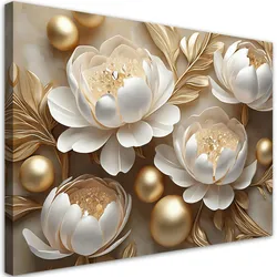 LEINWANDBILD Goldene Glamour-Blumen 3D 90x60cm