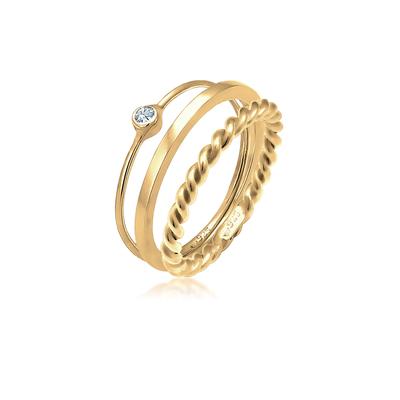 Ring-Set ELLI "Ring Ring-Set mit 925 Silber, mit Kristallen von Swarovski" Gr. 56, gold, Fingerringe, Damen, 56, Silber 925 (Sterlingsilber)