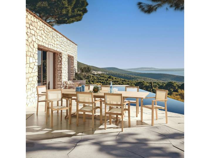 Ensemble de repas table rectangulaire 8 fauteuils en teck ALERIA