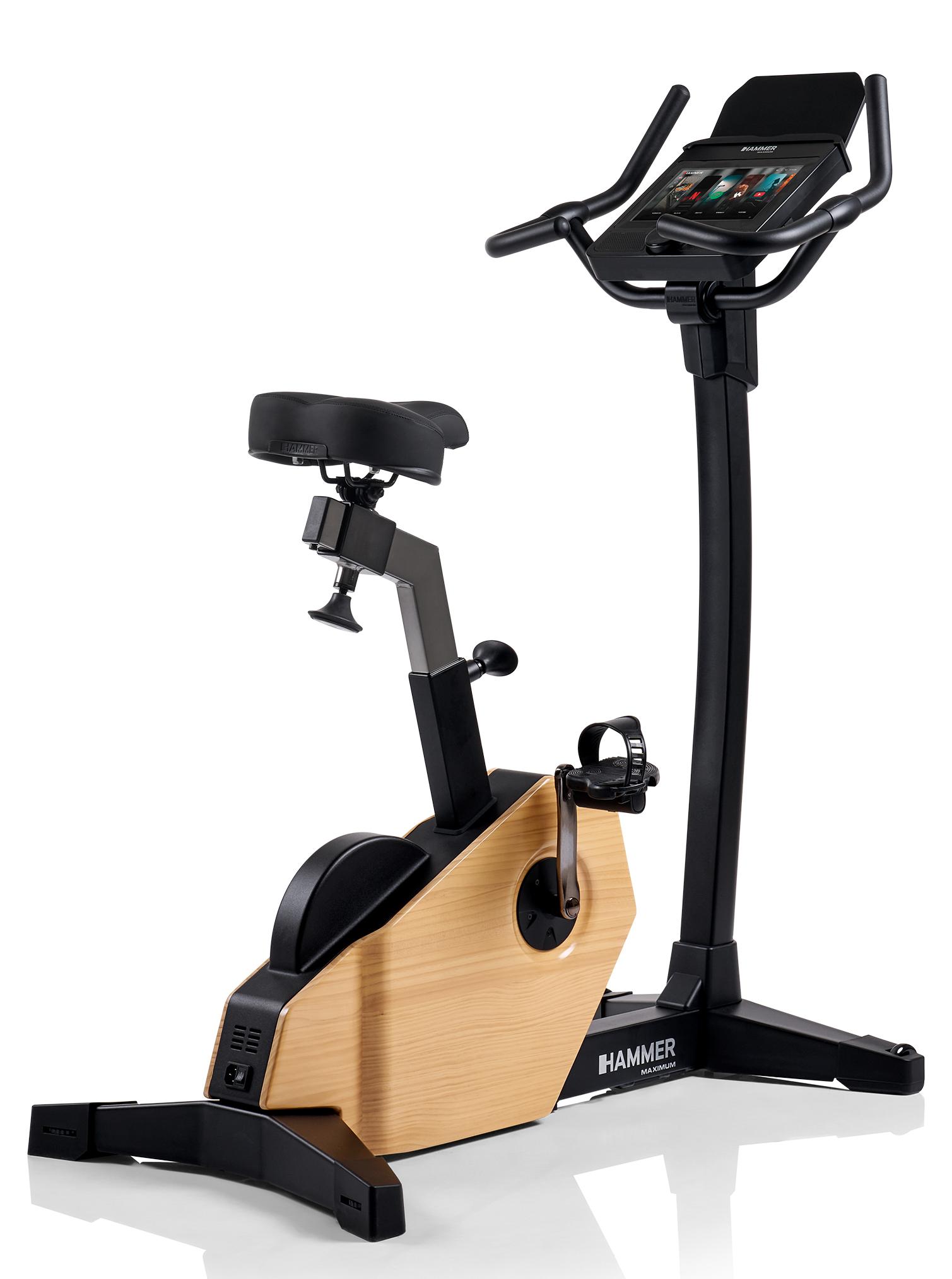HAMMER Ergometer Spheris 4.0 NorsK, edles Holz-Design, 10 kg Schwungmasse, Tablethalterung, kompatibel mit Kinomap und Zwift, bis 180 kg belastbar