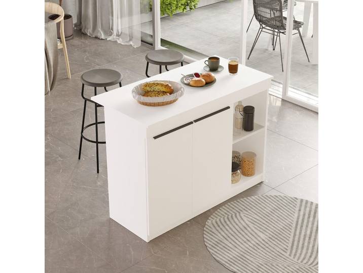 Corsico - Îlot de Cuisine\, 120x60x88h cm Blanc\, 2 Étagères