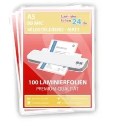 selbstklebende Laminierfolien A5, 2 x 80 Mic, matt