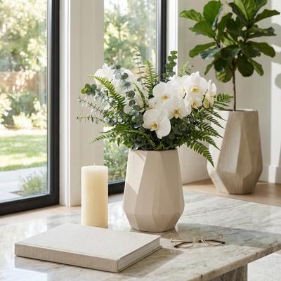 Sagebrook Home Ceramic Decorative Vase Faceted Geometric Angular Contemporary Design