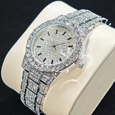 Youfap Market Luxury Stainless Steel Fashion Gold Watches, Elegant Iced Diamond Jewelry, Quartz Wristwatch For Women sliver