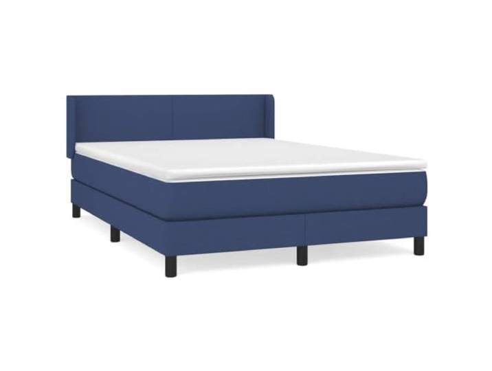 PUGYNBK Boxspringbett, 140 x 190 cm, Stoff, Blau Verstellbares Kopfteil, Taschenfederkernmatratze, mittlere Härte, atmungsaktiver Schutz