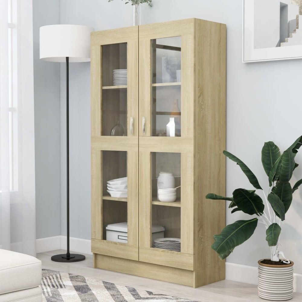 Maison Chic Vitrina de madera contrachapada color marrón 82,5x30,5x150 cm