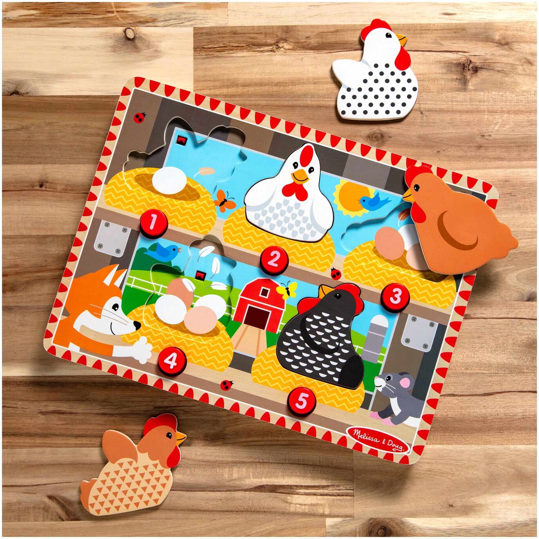 Melissa & Doug Happy Hens Magnetic Push to Pop Wooden Puzzle for Toddlers - Ages 1-5 - 5 in/1-5