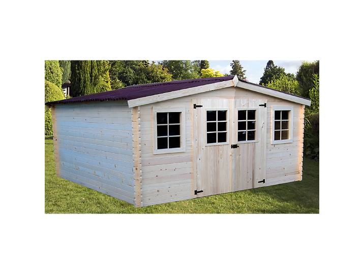Abri Madriers bois massif grande façade 4 m / 28 mm / surface extérieure : 16,81 m2